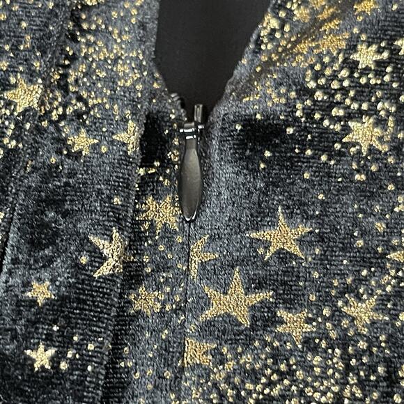 All Saints Jemima Star Dress Black Velvet Metallic Gold Printed Faux Wrap Size 4 - Picture 15 of 16